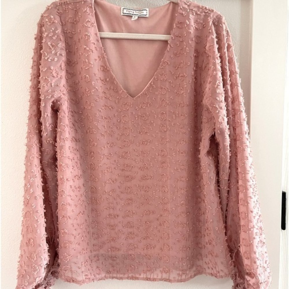 Flying Tomato textured blouse semi sheer long sleeves dusty pink‎ size L